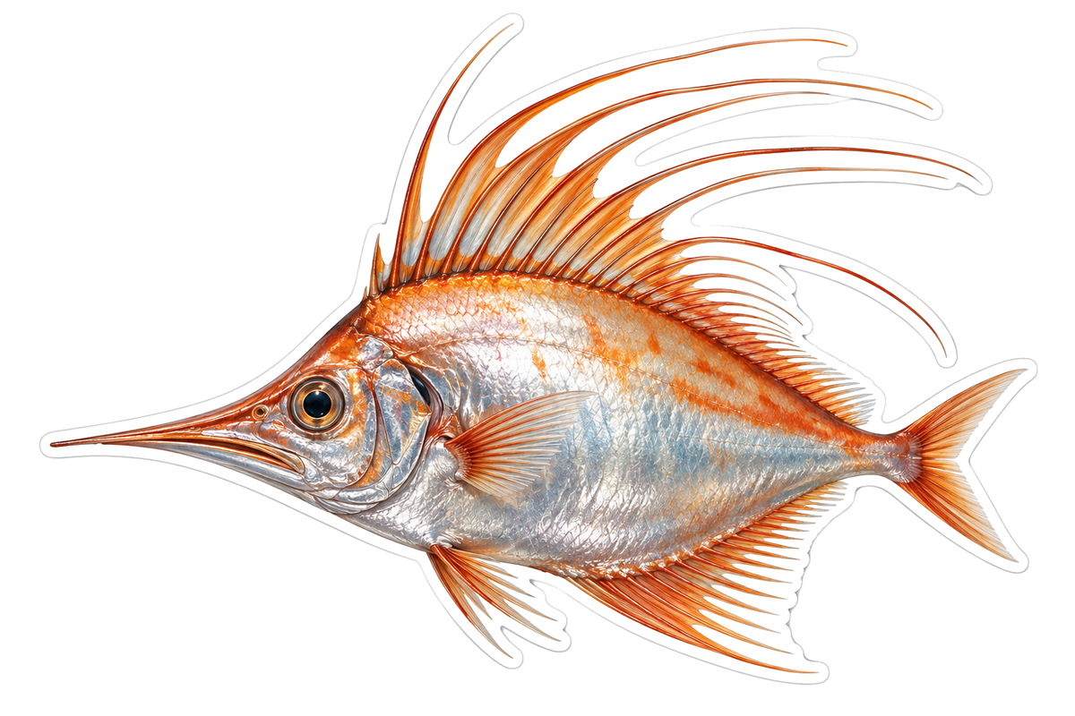 Silver Orange Fish with Streaming Spines Art Vinyl Decal Stickers