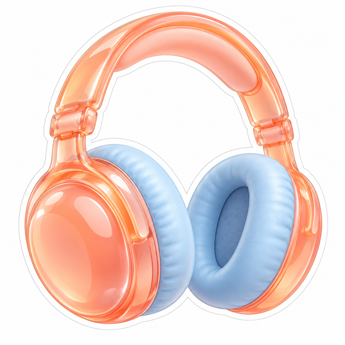 Clear Peach Headphones with Pale Blue Cushions Vinyl Decal Stickers