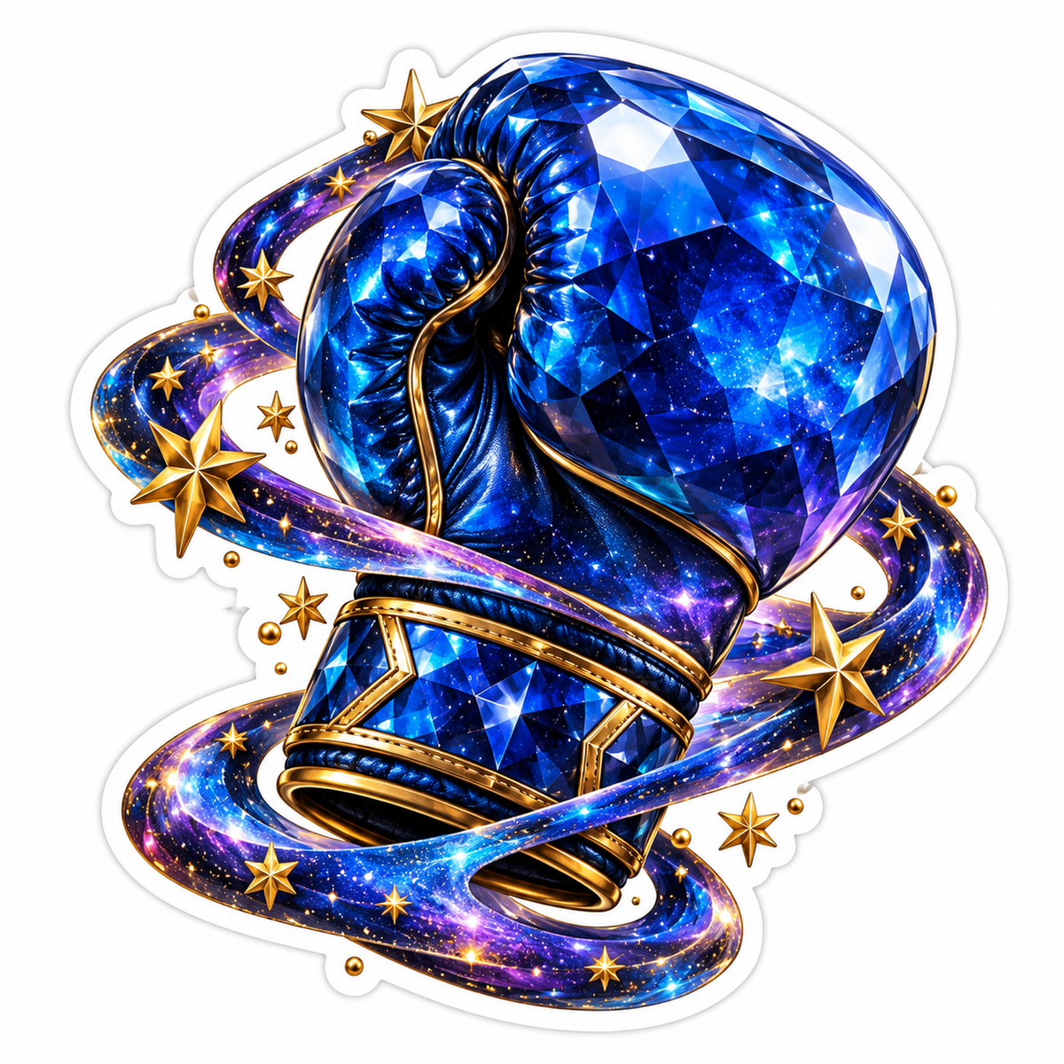 Blue Gem Boxing Glove with Starry Swirls Vinyl Decal Stickers
