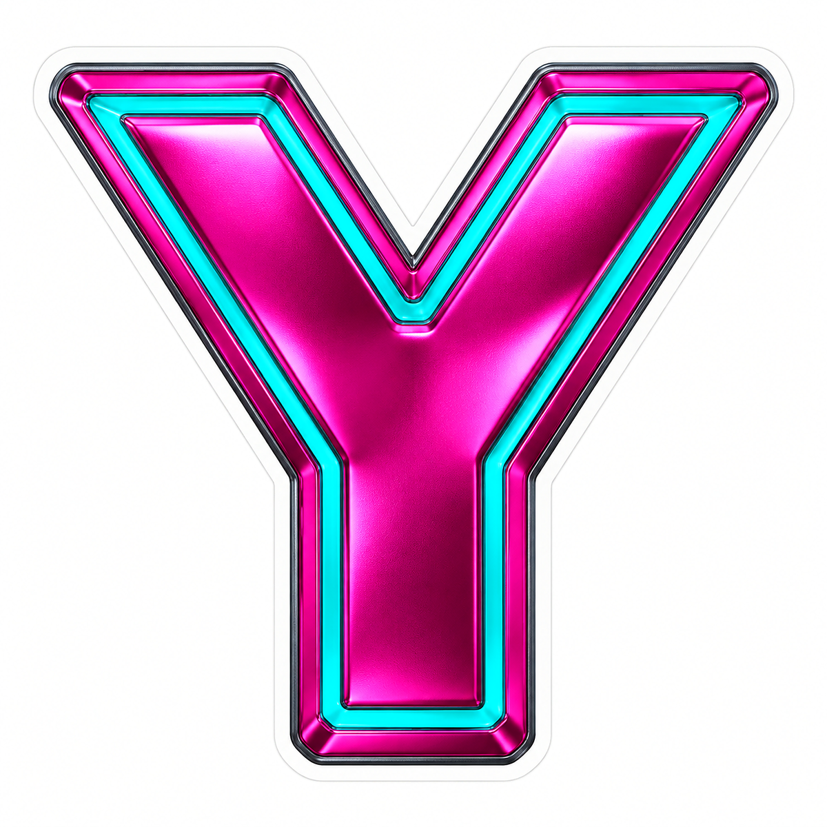 Fuchsia Metallic Letter Y with Aqua Inlay Vinyl Decal Stickers