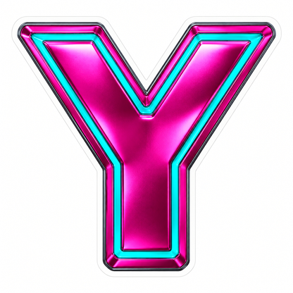 Fuchsia Metallic Letter Y with Aqua Inlay Vinyl Decal Stickers