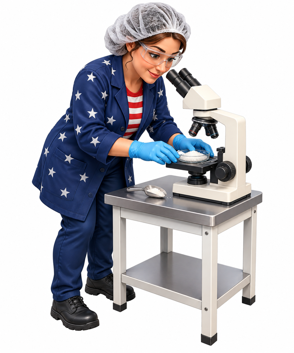 Woman in Star Coat Using Microscope Art Vinyl Decal Stickers