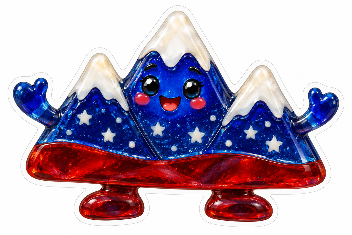 Patriotic Snowy Glass Mountains Mascot Art Vinyl Decal Stickers