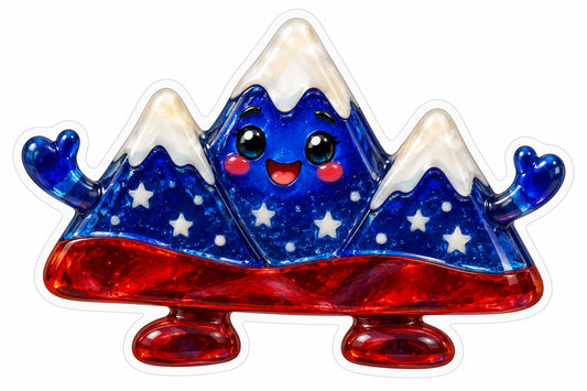 Patriotic Snowy Glass Mountains Mascot Art Vinyl Decal Stickers