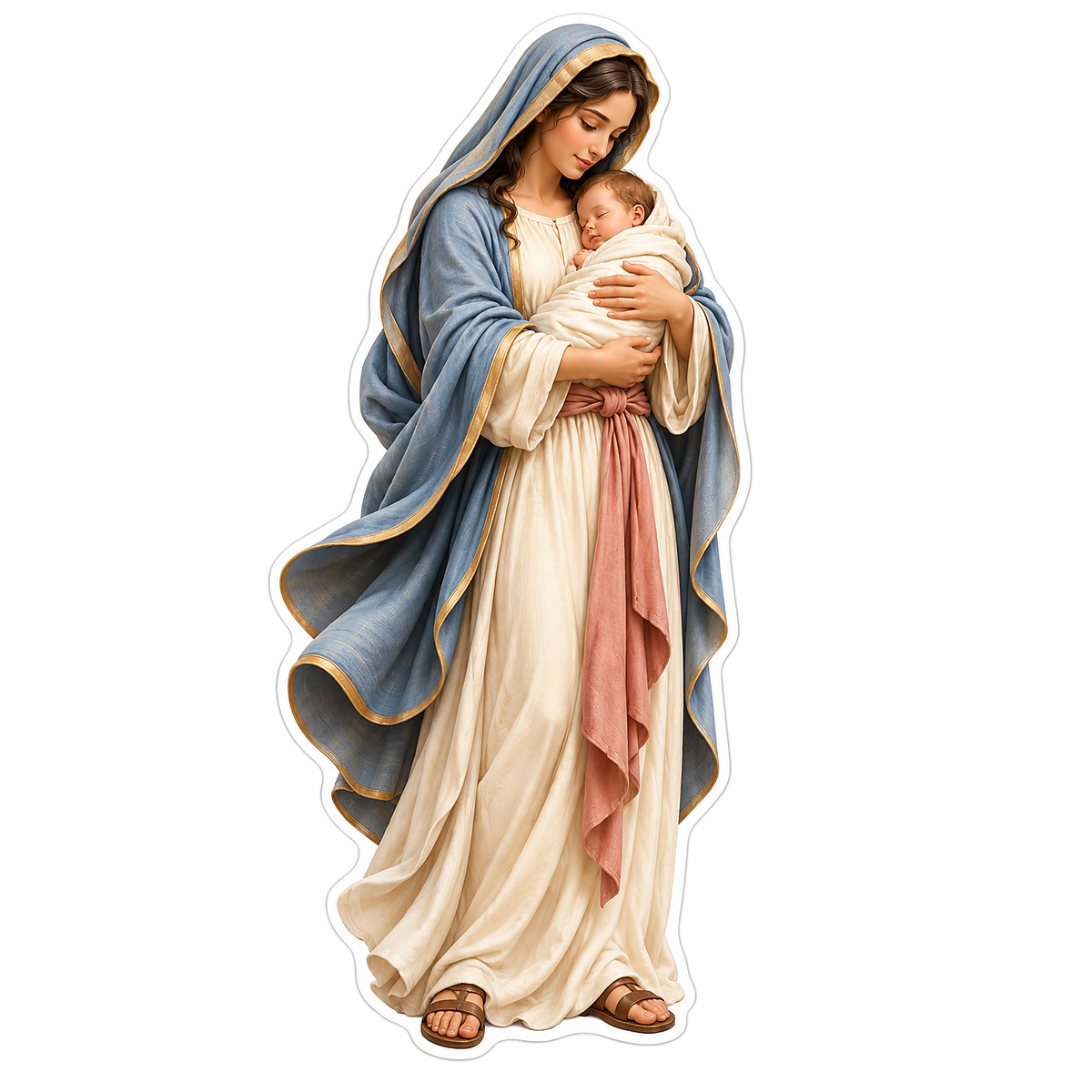 Mary in Blue Cloak Holding Baby Jesus Vinyl Decal Stickers