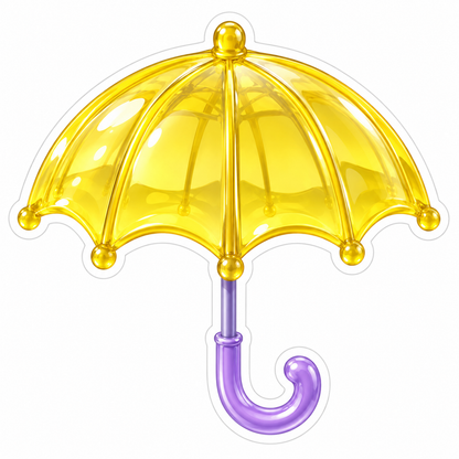 Clear Yellow Umbrella with Purple Hook Handle Vinyl Decal Stickers