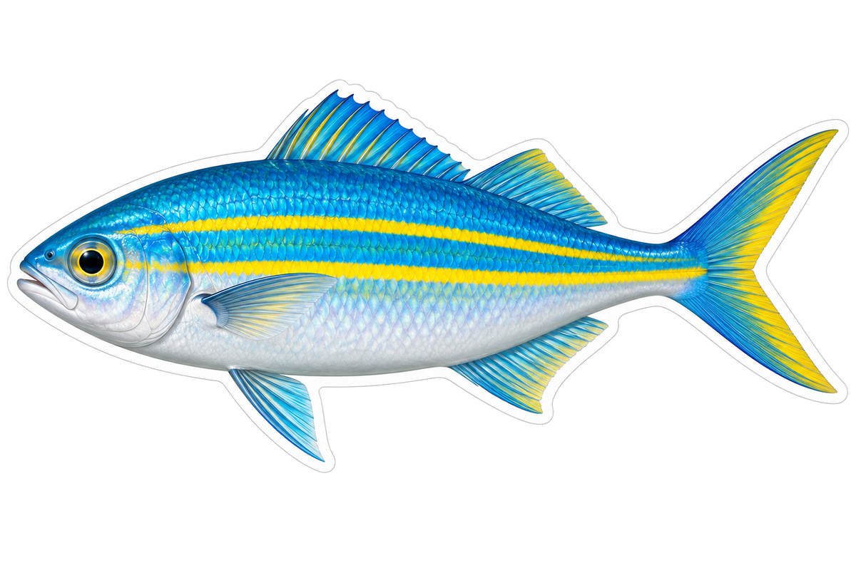 Blue Fish with Two Thin Yellow Stripes Art Vinyl Decal Stickers