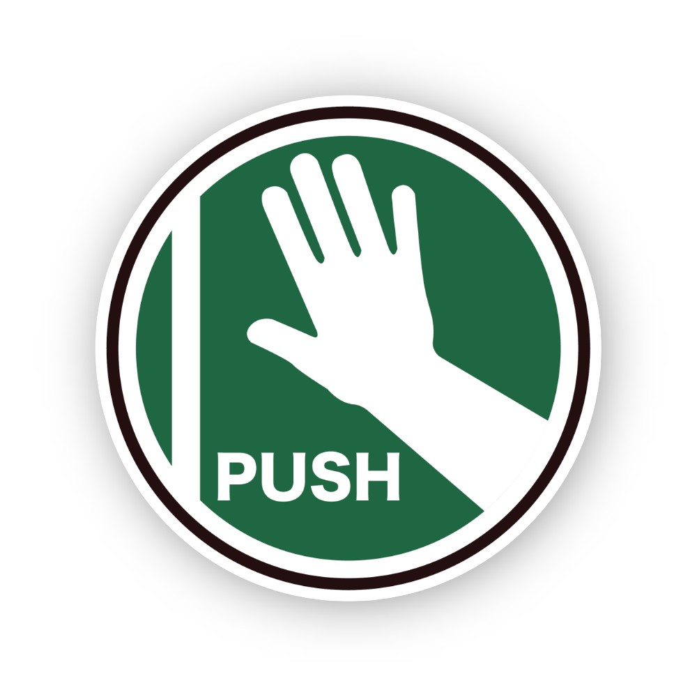 Green Push Open Hand Black Rim Circle Vinyl Decal Stickers