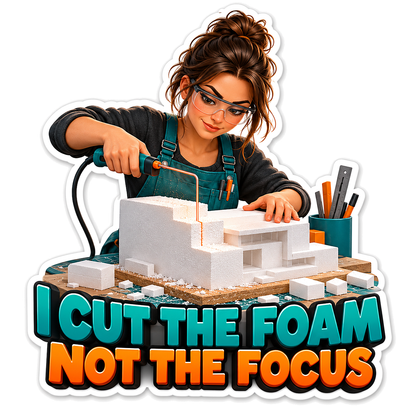 Woman Cutting a White Foam Model Vinyl Decal Stickers