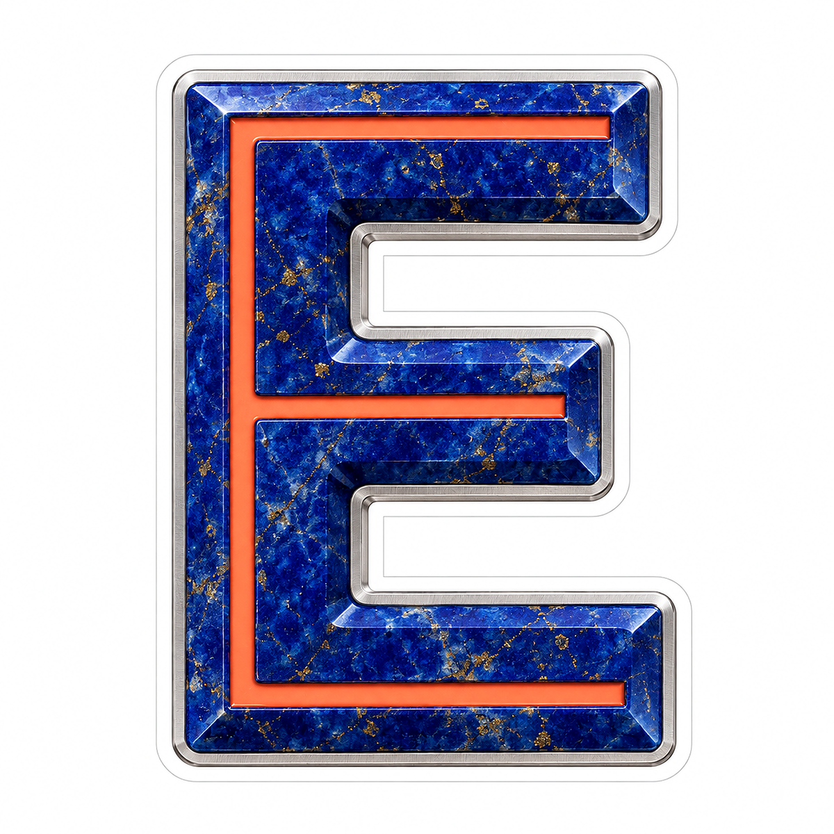 Blue Gold Stone Letter E with Coral Line Art Vinyl Decal Stickers
