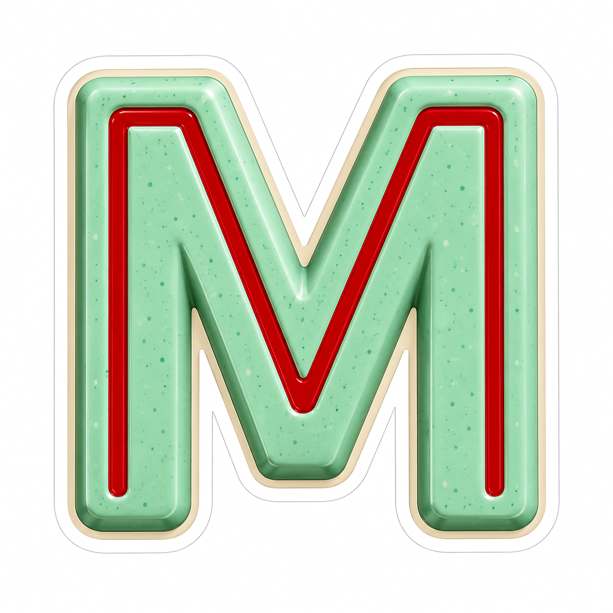 Mint Green Letter M with Red Line Art Vinyl Decal Stickers