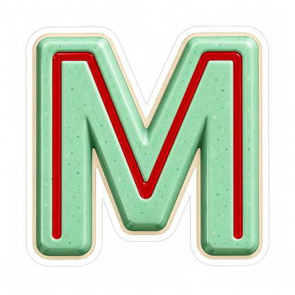 Mint Green Letter M with Red Line Art Vinyl Decal Stickers