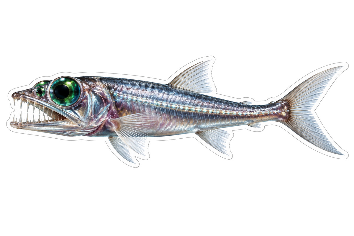 Silver Needletooth Fish with Green Eye Art Vinyl Decal Stickers