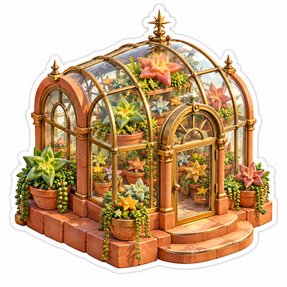 Golden Glass Greenhouse with Succulents Vinyl Decal Stickers