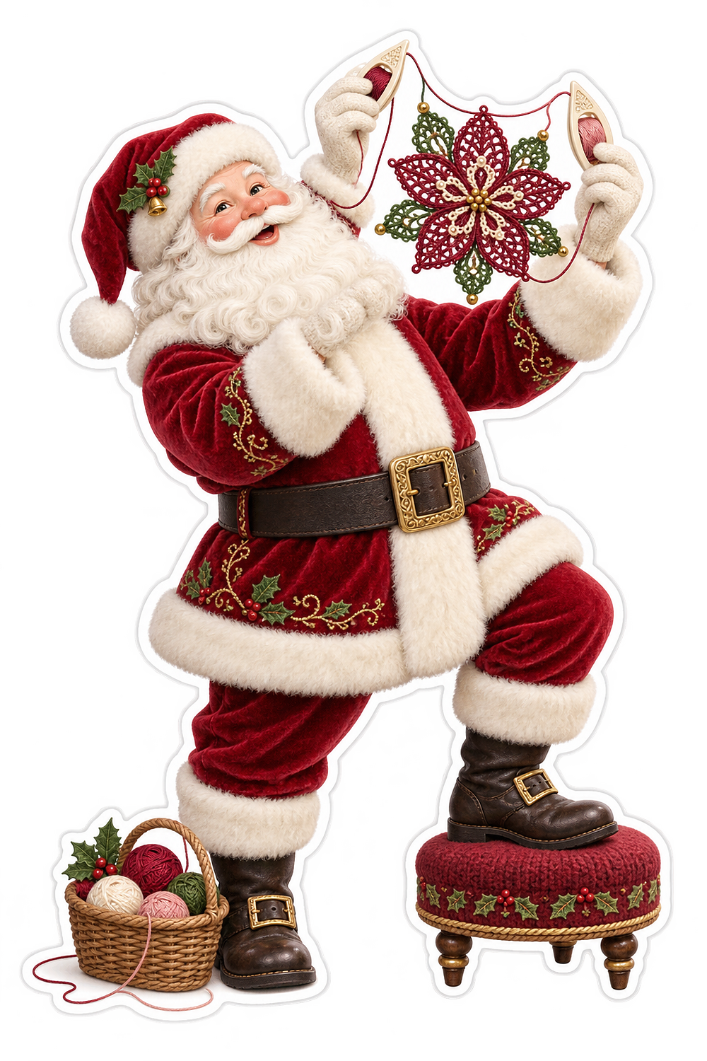 Santa Holding Delicate Red Lace Flower Art Vinyl Decal Stickers
