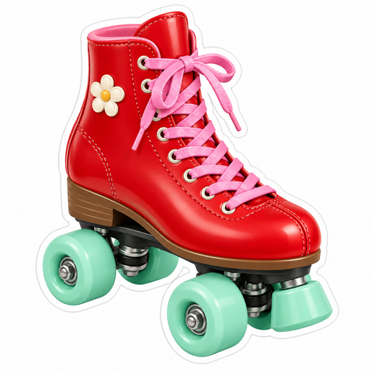 Red Roller Skate with Pink Laces and Mint Wheels Vinyl Decal Stickers