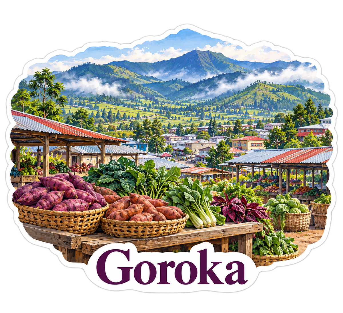 Goroka Highland Produce Market Art Vinyl Decal Stickers