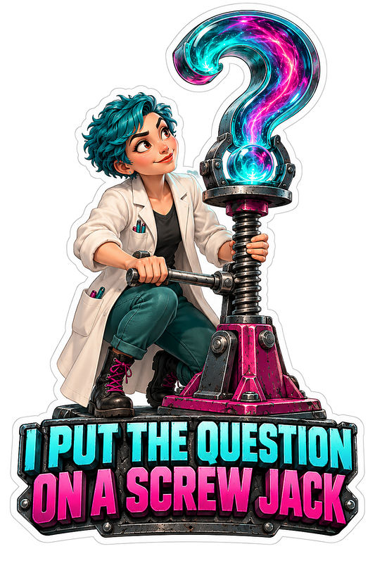 Teal Haired Woman with Glowing Question Mark Vinyl Decal Stickers