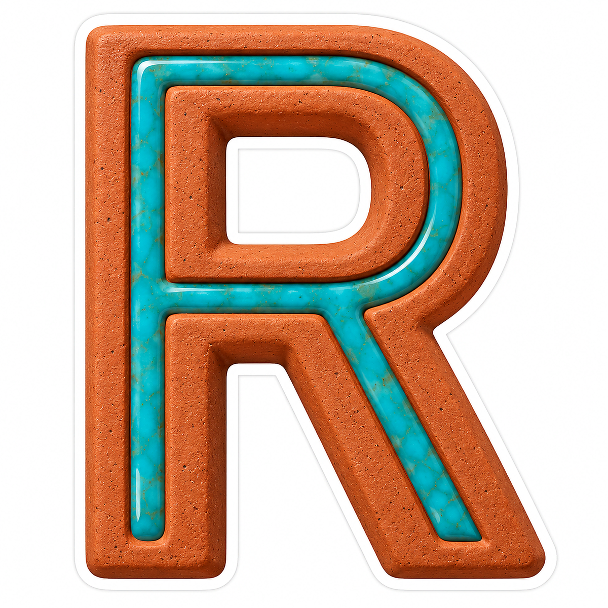 Terracotta Turquoise Inlay Letter R Art Vinyl Decal Stickers