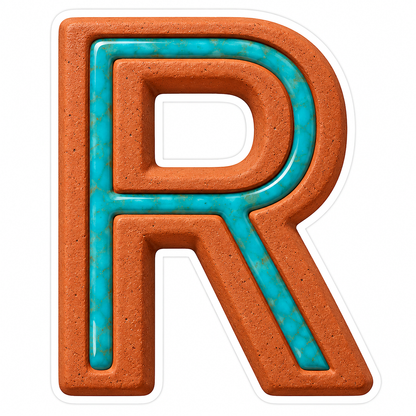 Terracotta Turquoise Inlay Letter R Art Vinyl Decal Stickers