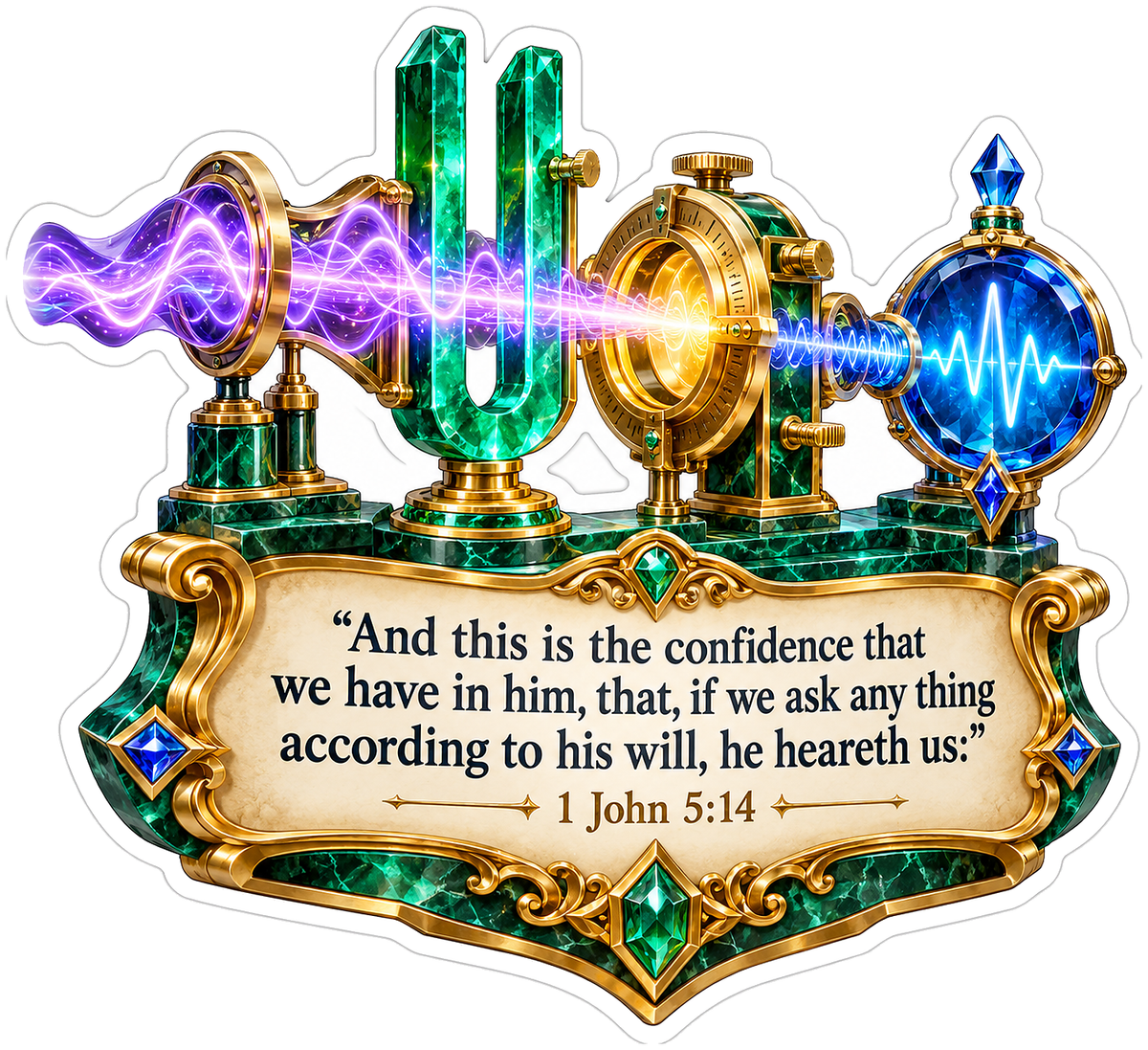 1 John 5 Verse 14 Green Golden Wave Tuner Art Vinyl Decal Stickers