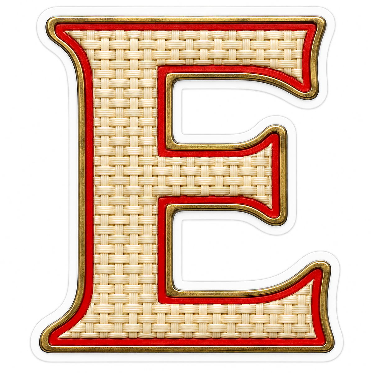 Ivory Woven Letter E with Red Trim Art Vinyl Decal Stickers