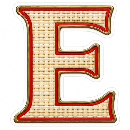 Ivory Woven Letter E with Red Trim Art Vinyl Decal Stickers