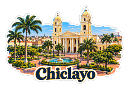 Chiclayo Cathedral and Palm Plaza Fountain Vinyl Decal Stickers