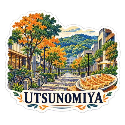 Utsunomiya Autumn Street and Dumplings Art Vinyl Decal Stickers