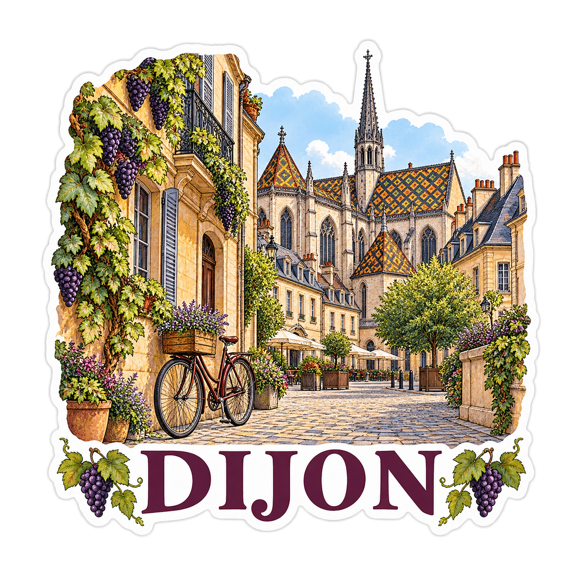 Dijon Rooftops and Bicycle Street Art Vinyl Decal Stickers