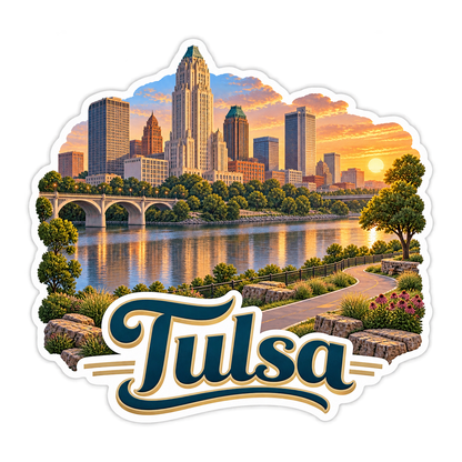 Tulsa Sunset River Skyline Art Vinyl Decal Stickers
