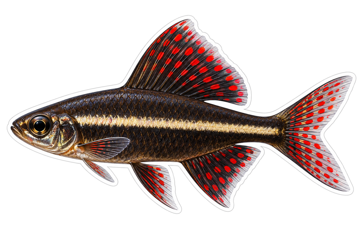 Black Fish with Cream Stripe and Red Fins Art Vinyl Decal Stickers