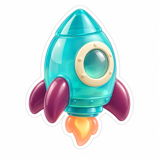 Clear Turquoise Rocket with Purple Fins Vinyl Decal Stickers
