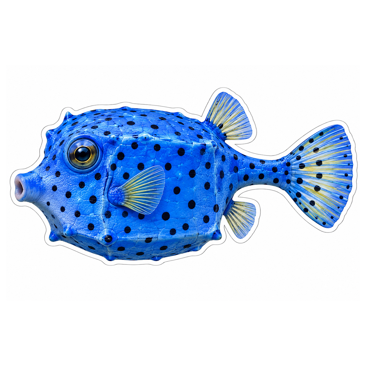 Bright Blue Boxfish with Black Spots Art Vinyl Decal Stickers