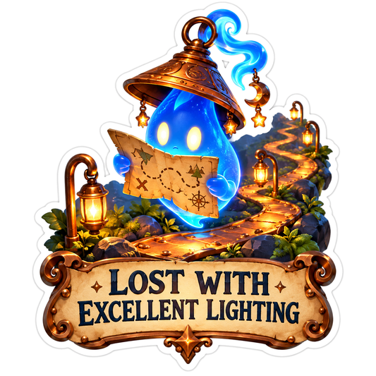 Blue Flame Traveler Reading a Lantern Lit Map Vinyl Decal Stickers