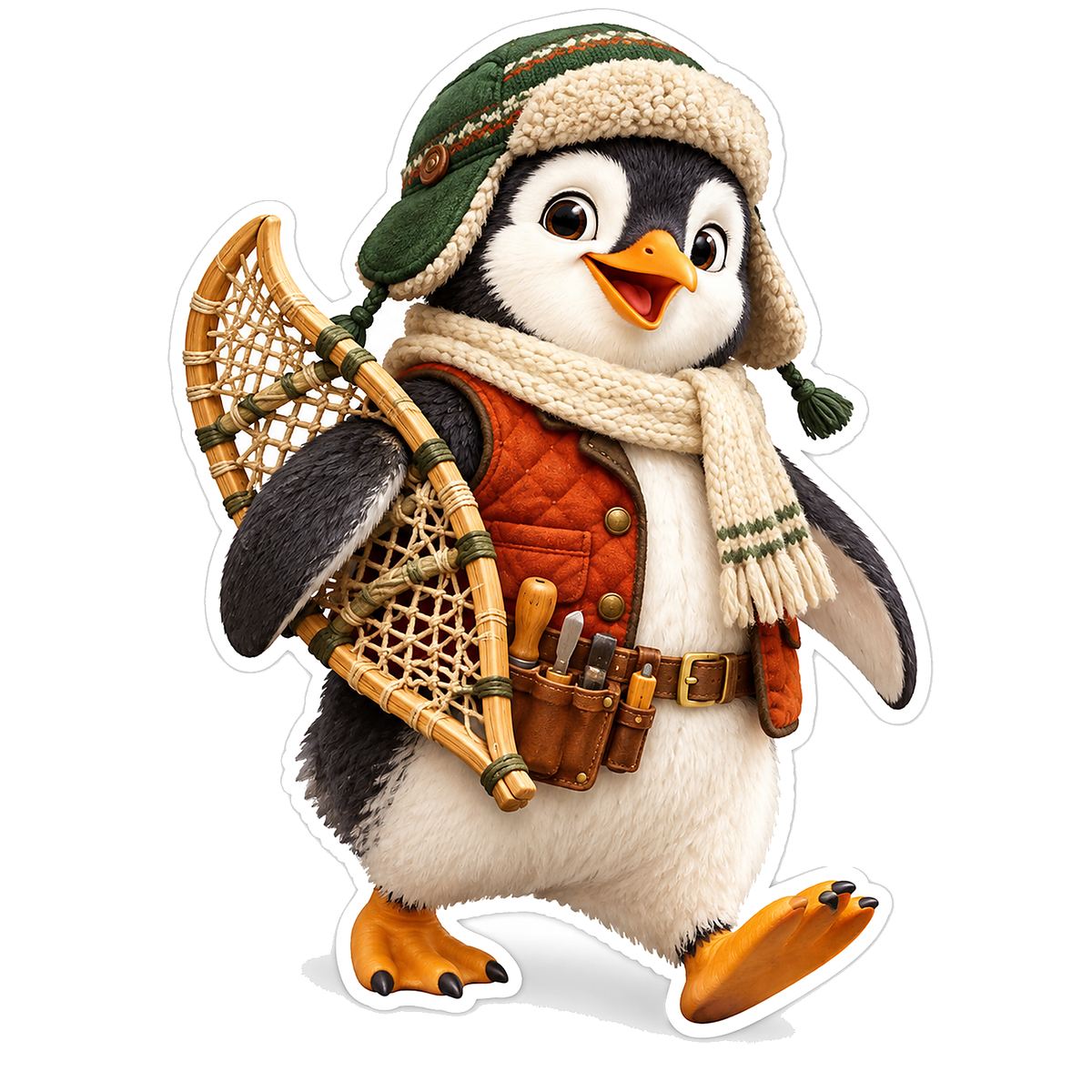 Penguin with Winter Hat and Snowshoes Art Vinyl Decal Stickers