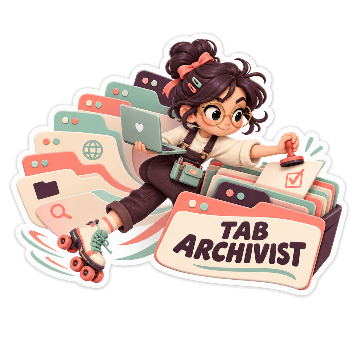 Roller Skating Woman Sorting Browser Tabs Art Vinyl Decal Stickers