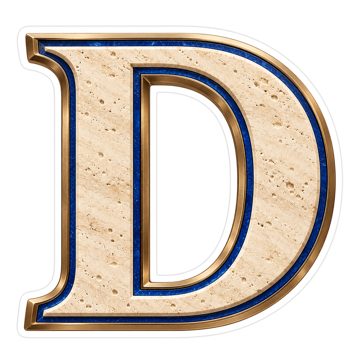 Cream Stone Blue Inlay Letter D Art Vinyl Decal Stickers