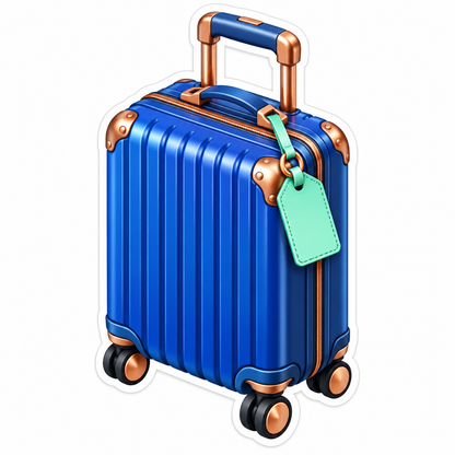 Cobalt Rolling Suitcase with Mint Luggage Tag Vinyl Decal Stickers