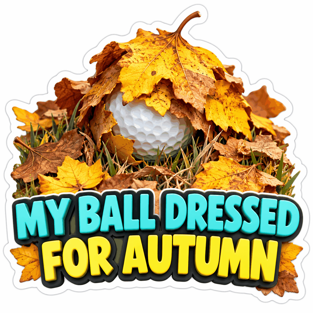 Golf Ball Covered in Autumn Leaves Art Vinyl Decal Stickers