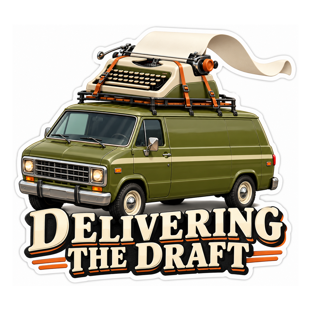Olive Van Carrying Giant Typewriter Art Vinyl Decal Stickers