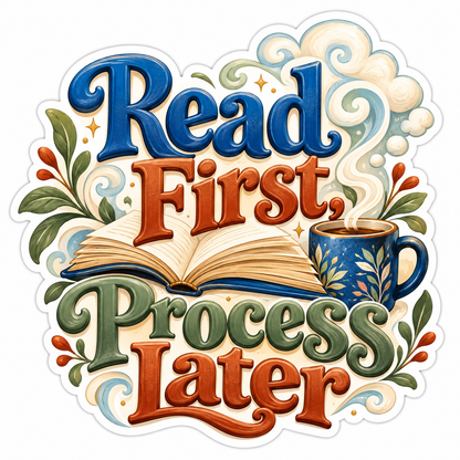 Open Book and Tea Read First Quote Vinyl Decal Stickers