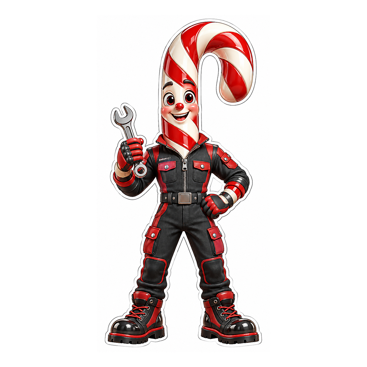 Red Candy Cane Mechanic with Wrench Art Vinyl Decal Stickers