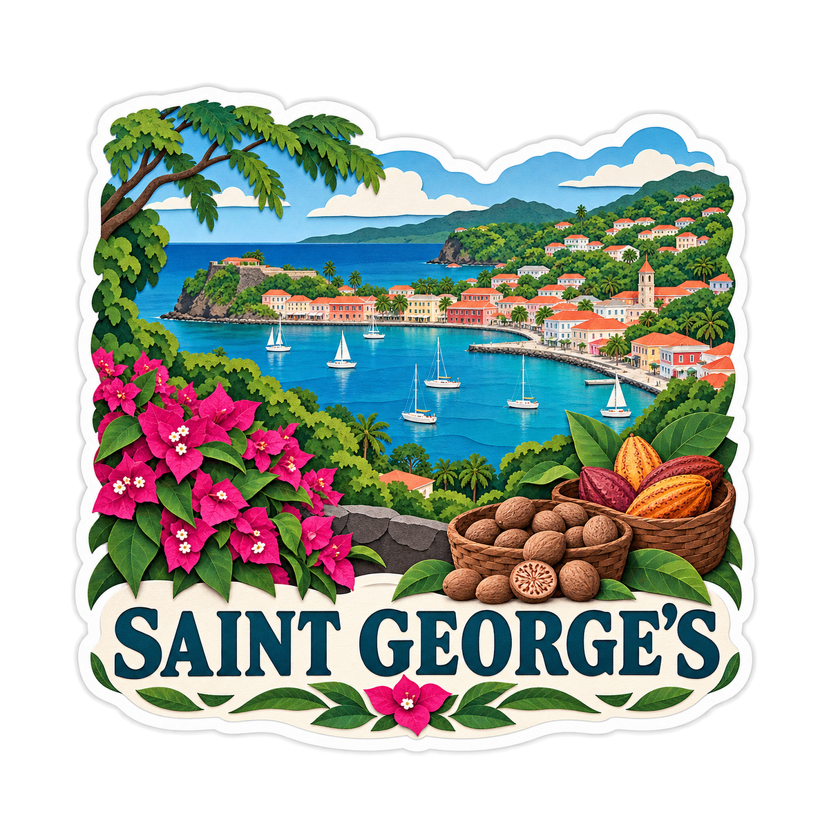 Saint Georges Harbor and Spices Art Vinyl Decal Stickers
