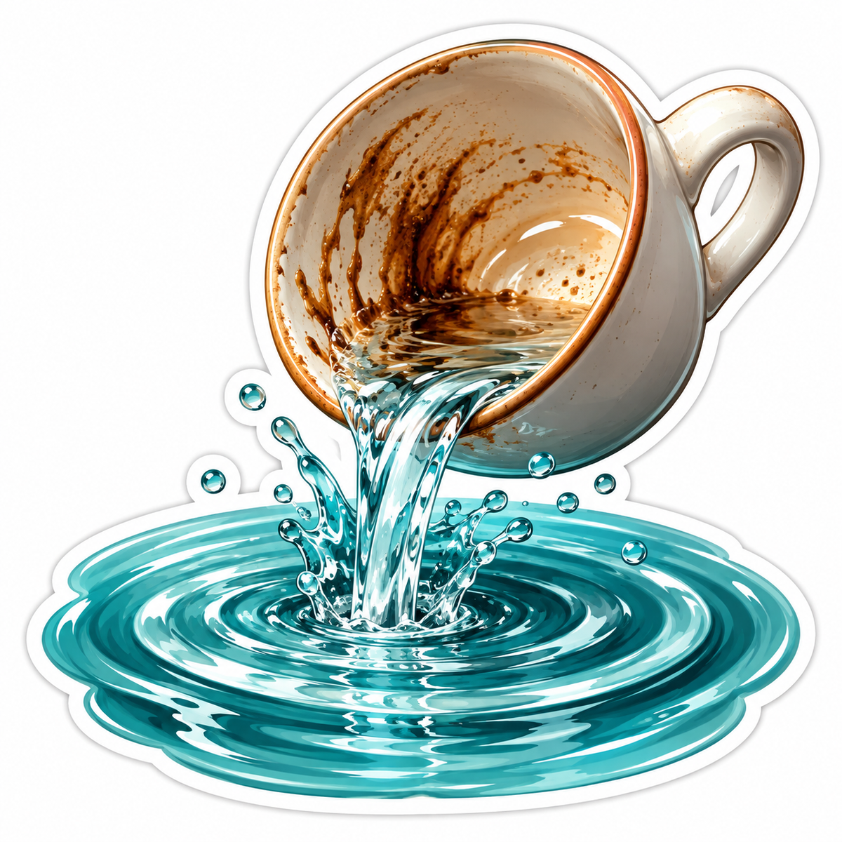 Rinsing Coffee Cup Pouring Turquoise Ripples Vinyl Decal Stickers