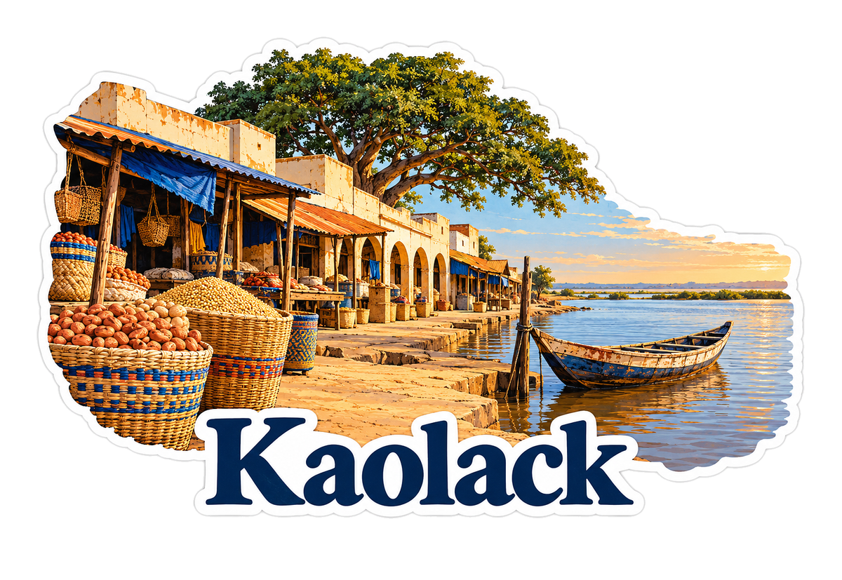 Kaolack Riverside Market at Sunset Art Vinyl Decal Stickers