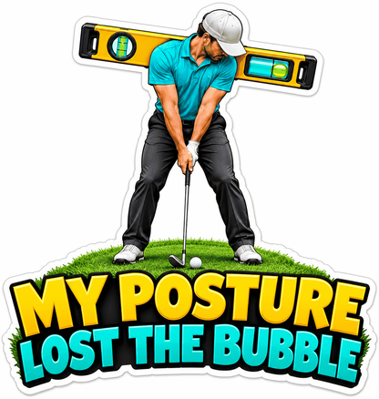 Teal Shirt Golfer with Yellow Bubble Level Vinyl Decal Stickers