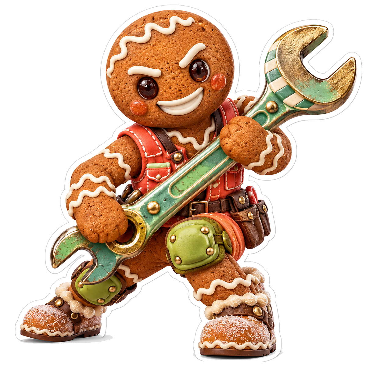 Gingerbread Mechanic with Oversized Wrench Vinyl Decal Stickers