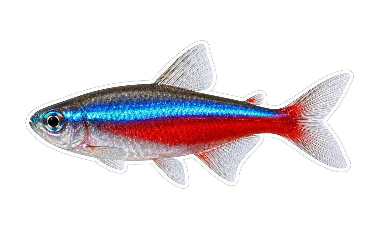 Bright Blue and Red Cardinal Tetra Art Vinyl Decal Stickers