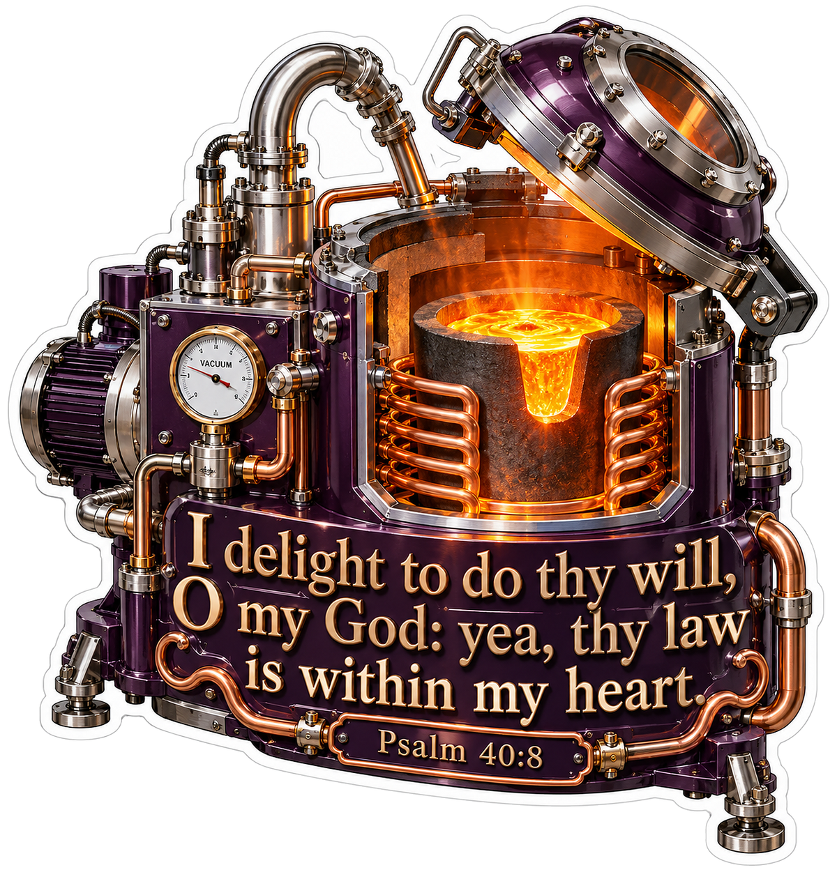 Glowing Furnace and Copper Pipes Scripture Art Vinyl Decal Stickers